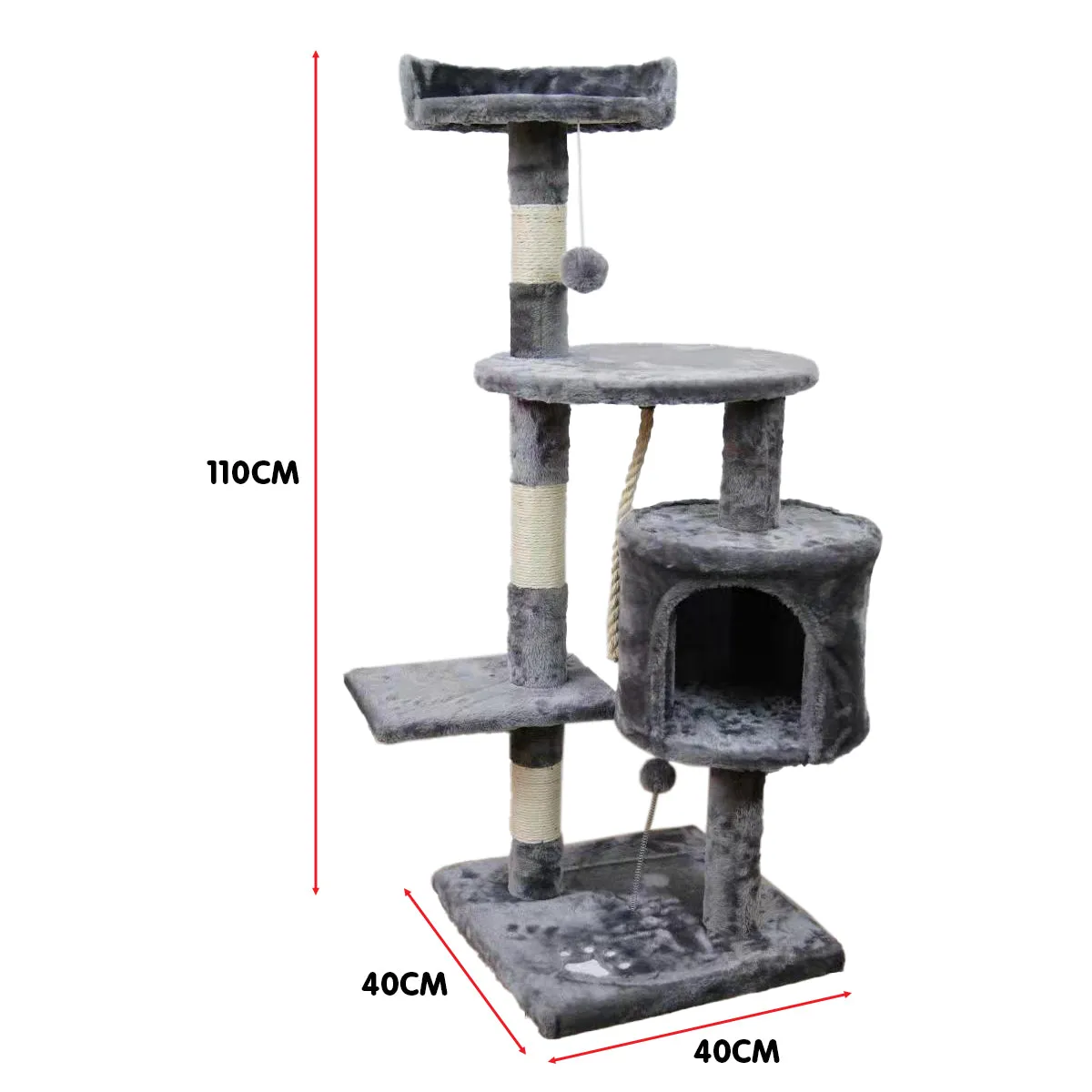 110cm Cat Tree with Toys, Plush Fabric, Eco-Friendly - Furtastic