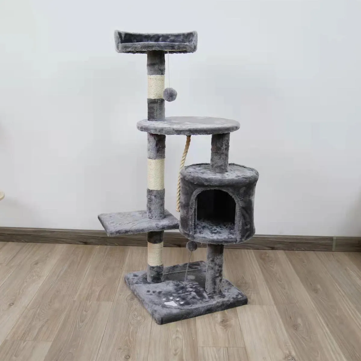 110cm Cat Tree with Toys, Plush Fabric, Eco-Friendly - Furtastic