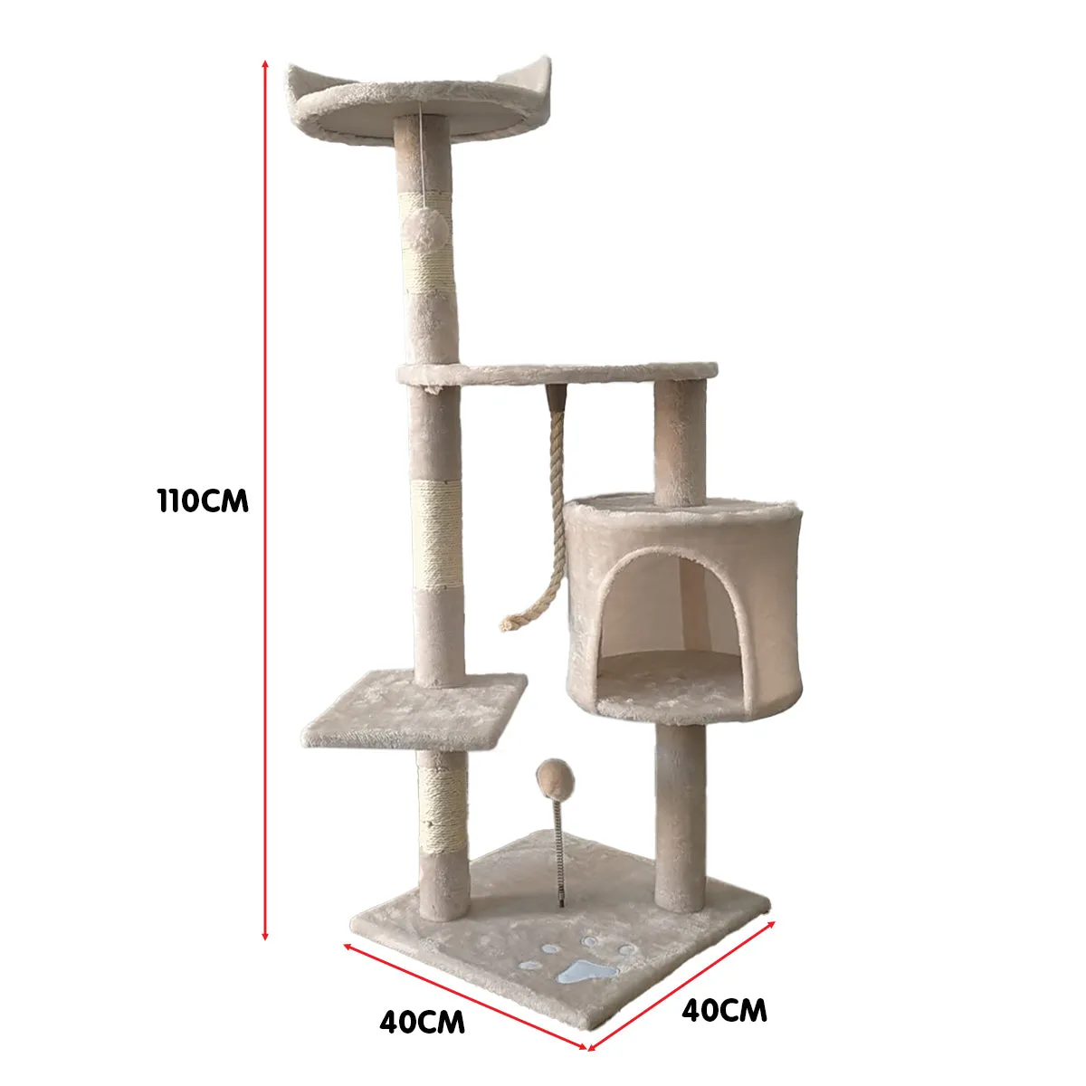 110cm Plush Multi-Level Cat Tree with Toys & Posts