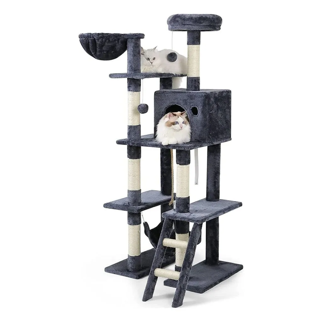 155cm Dark Grey Plush Cat Condo Tree, Multiple Levels