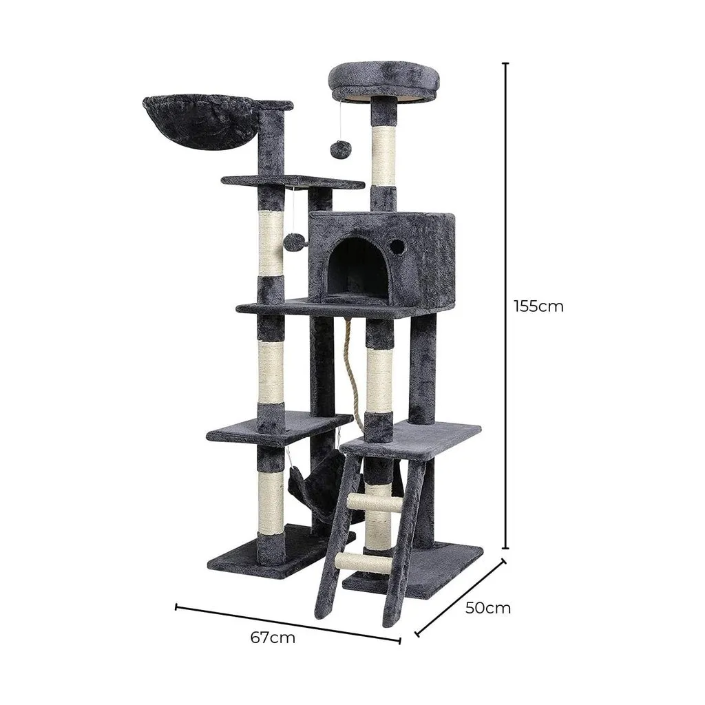 155cm Dark Grey Plush Cat Condo Tree, Multiple Levels