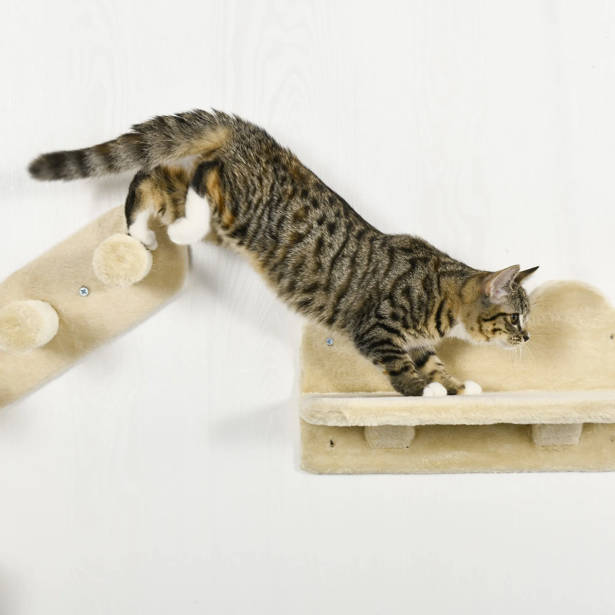 4PCs Wall-mounted Cats Shelves, Cat Climbing Shelf Set, Kitten Activity Center with Hammock Nest Scratching Post Jumping Platform, Beige