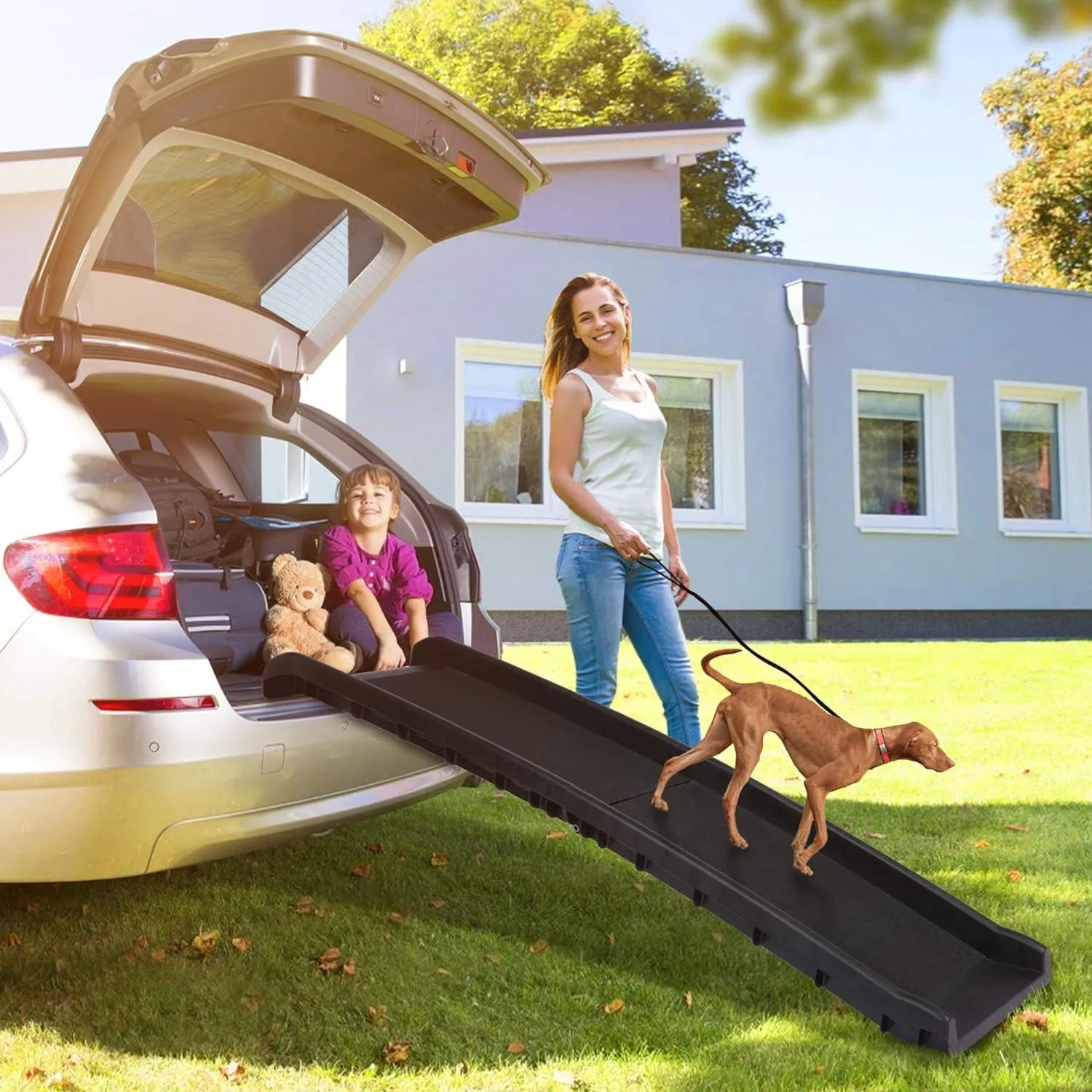 5ft Folding Dog Ramp Portable Anti-Slip Pet Ramp with Raised Side 2 Replacement Surface, Black