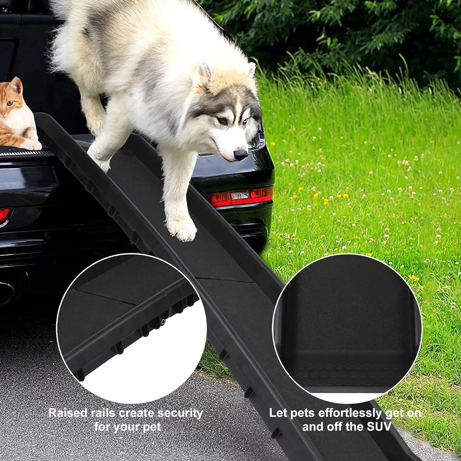 5ft Folding Dog Ramp Portable Anti-Slip Pet Ramp with Raised Side 2 Replacement Surface, Black