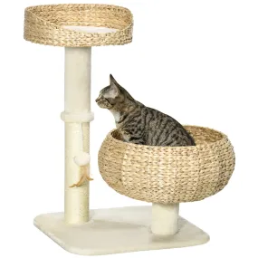 72cm Cat Tree, Kitty Activity Center, Cat Climbing Toy, Cat Tower with 2 Cattail Beds Ball Toy Sisal Scratching Post, Beige