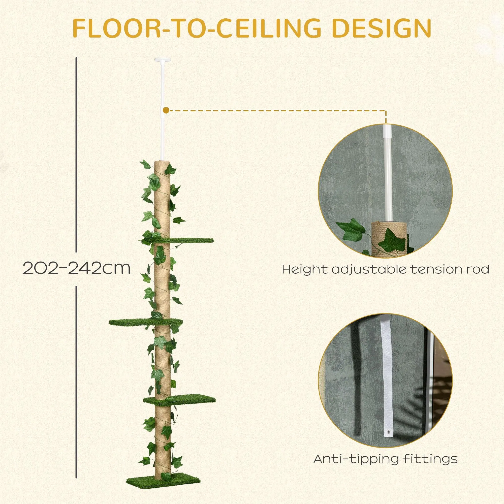 Adjustable Floor-to-Ceiling Cat Tower, Green