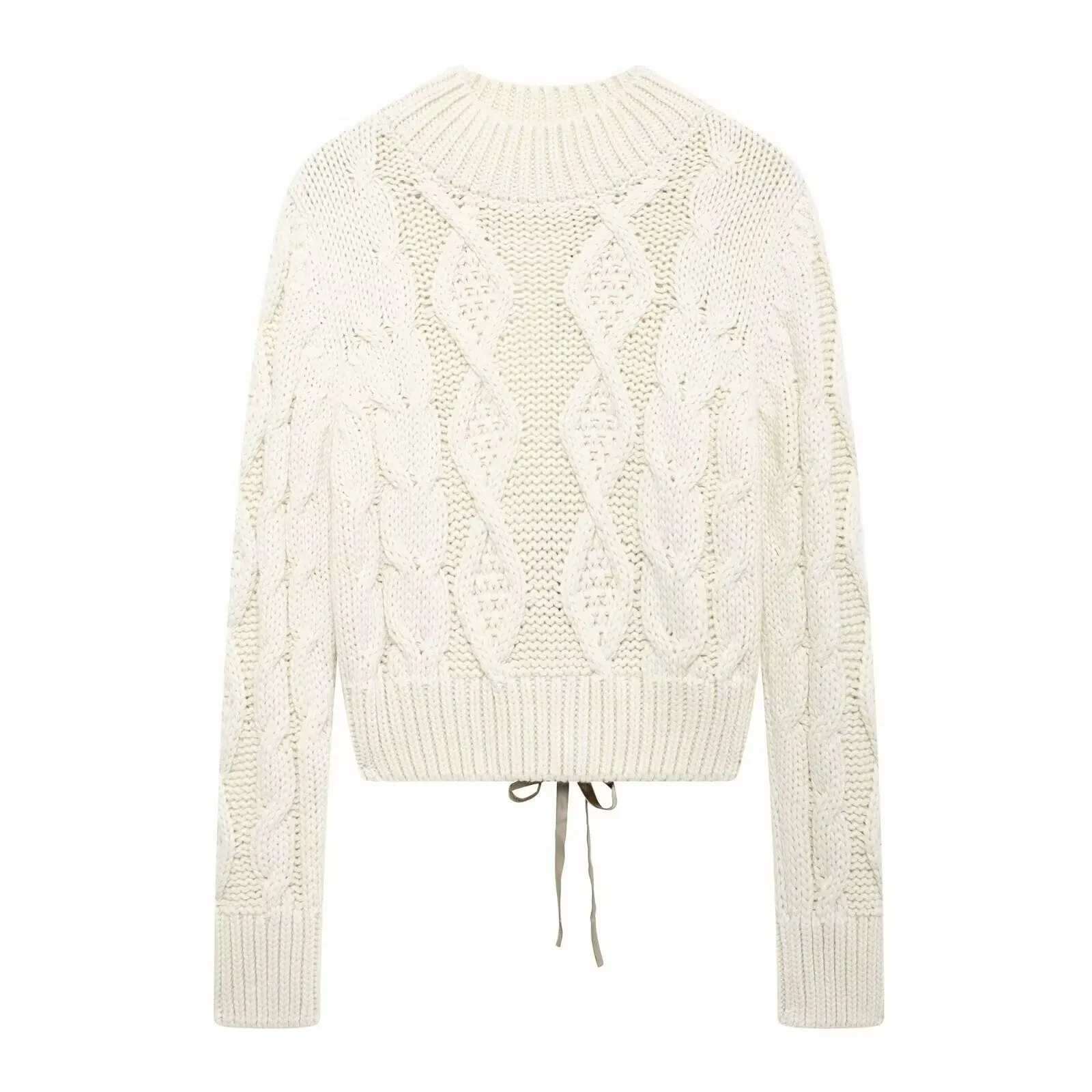 Back Cut Out Cable Knit Crew Neck Sweater