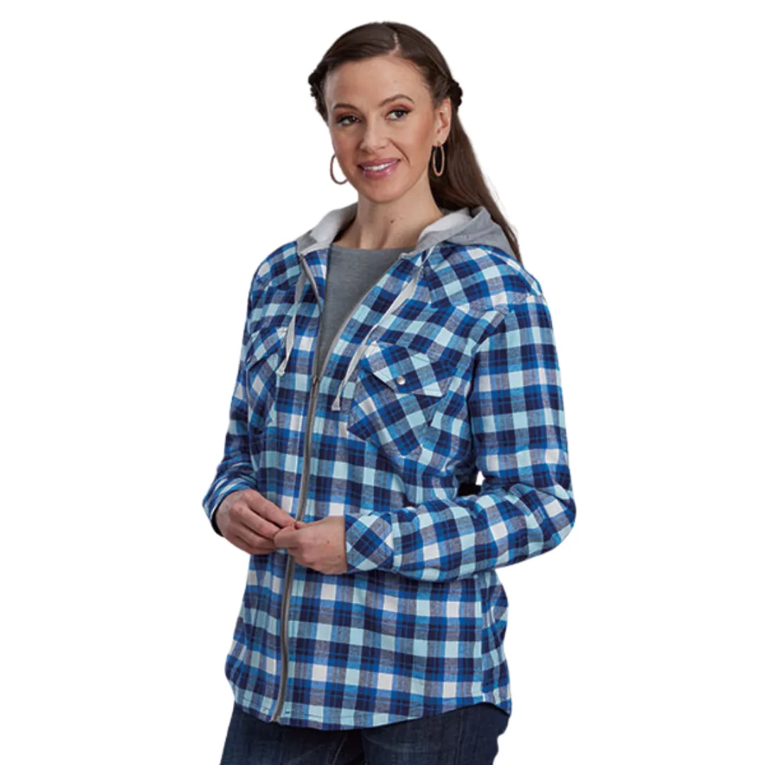 Blue/White Plaid Flannel Lined Zip Up Hoodie