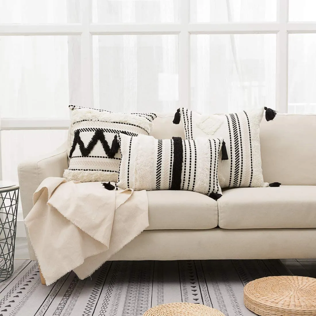 Boho Stripe Lumbar Tufted Pillows