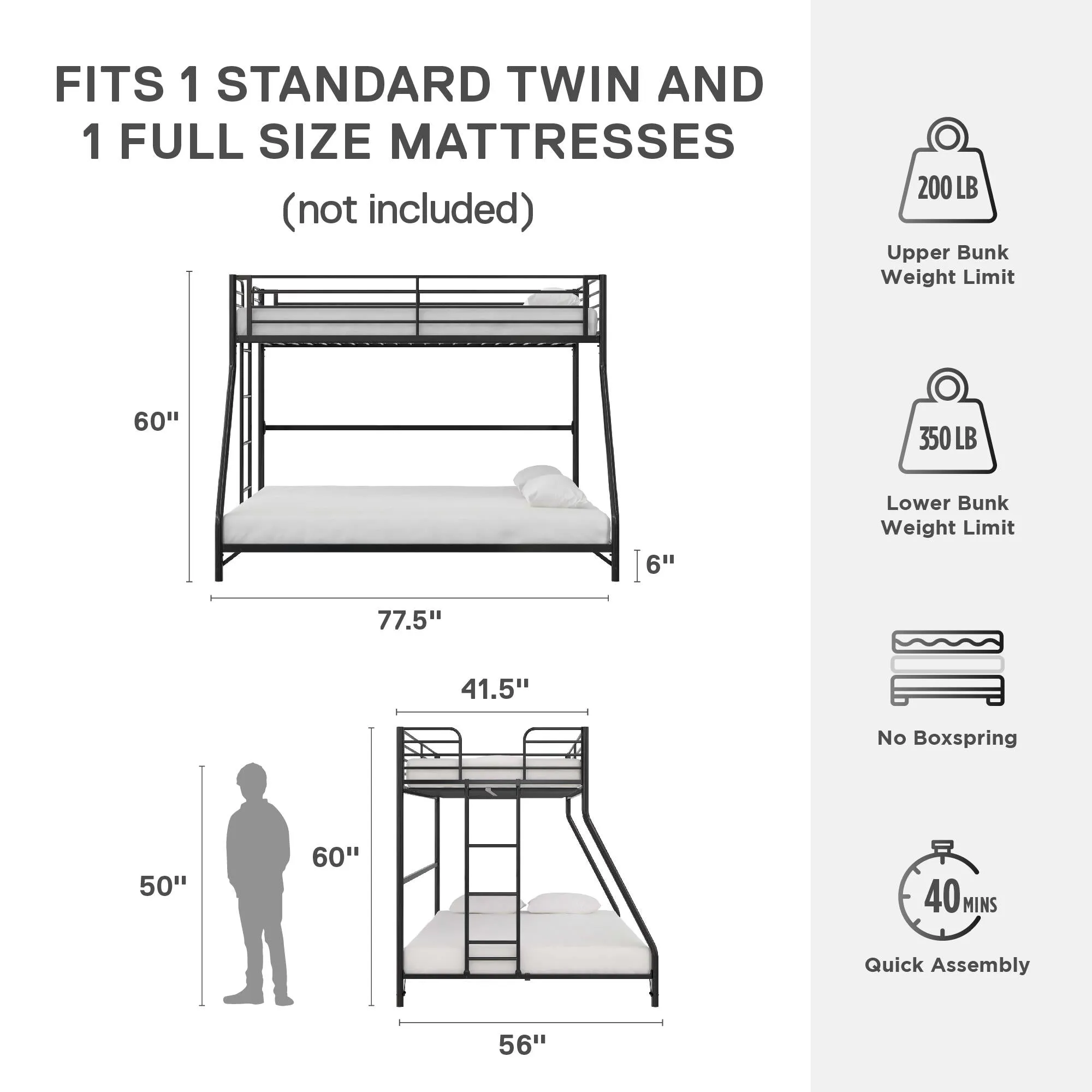 BrEZ Build Daven Easy Assembly Bunk Bed