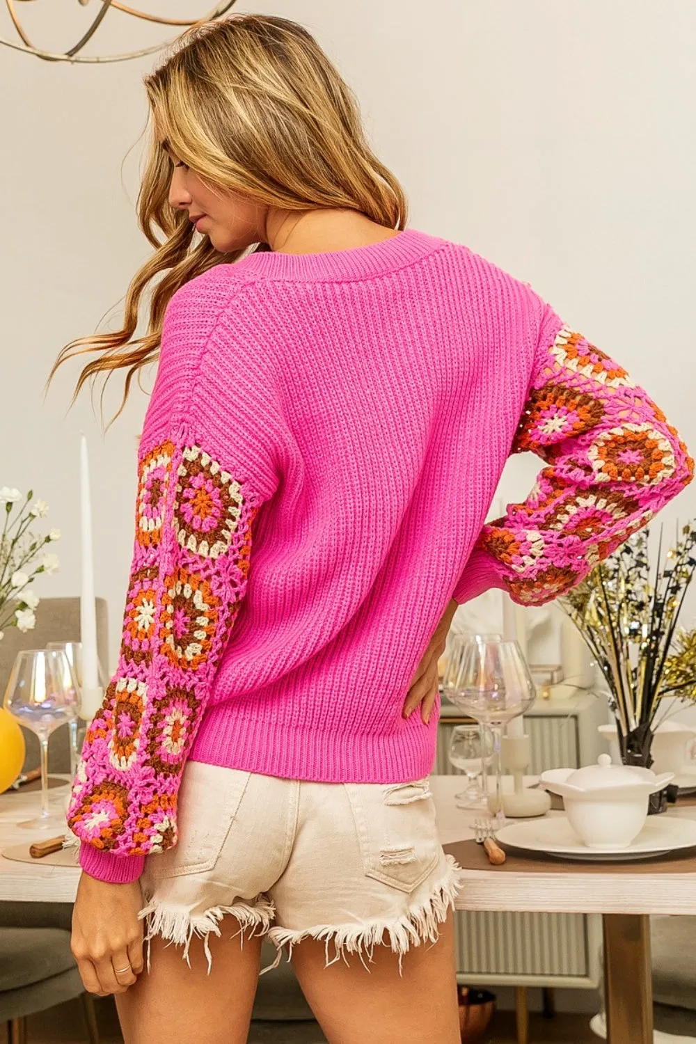 Cassi Crochet Long Sleeve Sweater