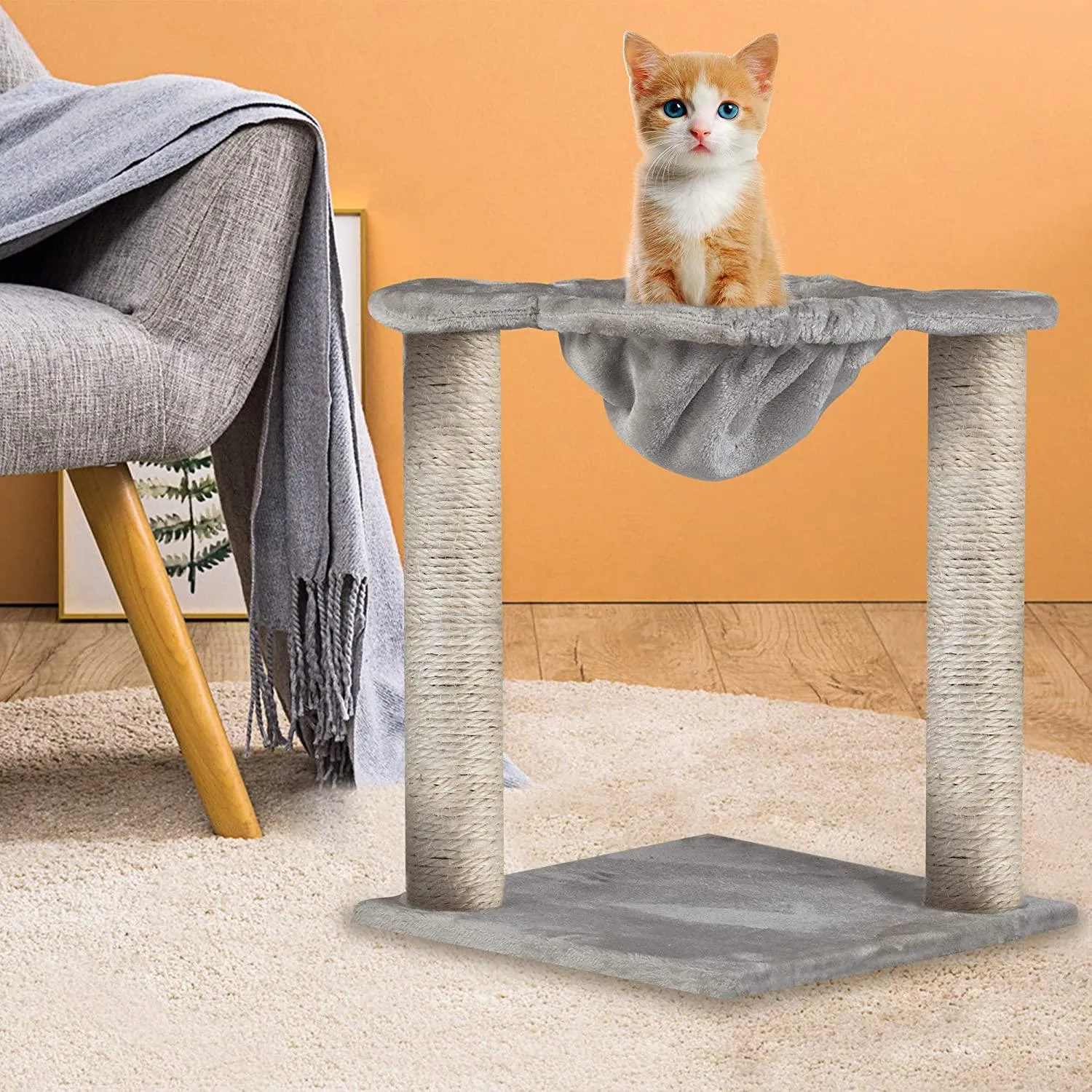 Cat Tree Cat Scratching Cat Climber with Condo Cat Tower Furniture and Hammock,Sisal-Covered, 19.7"