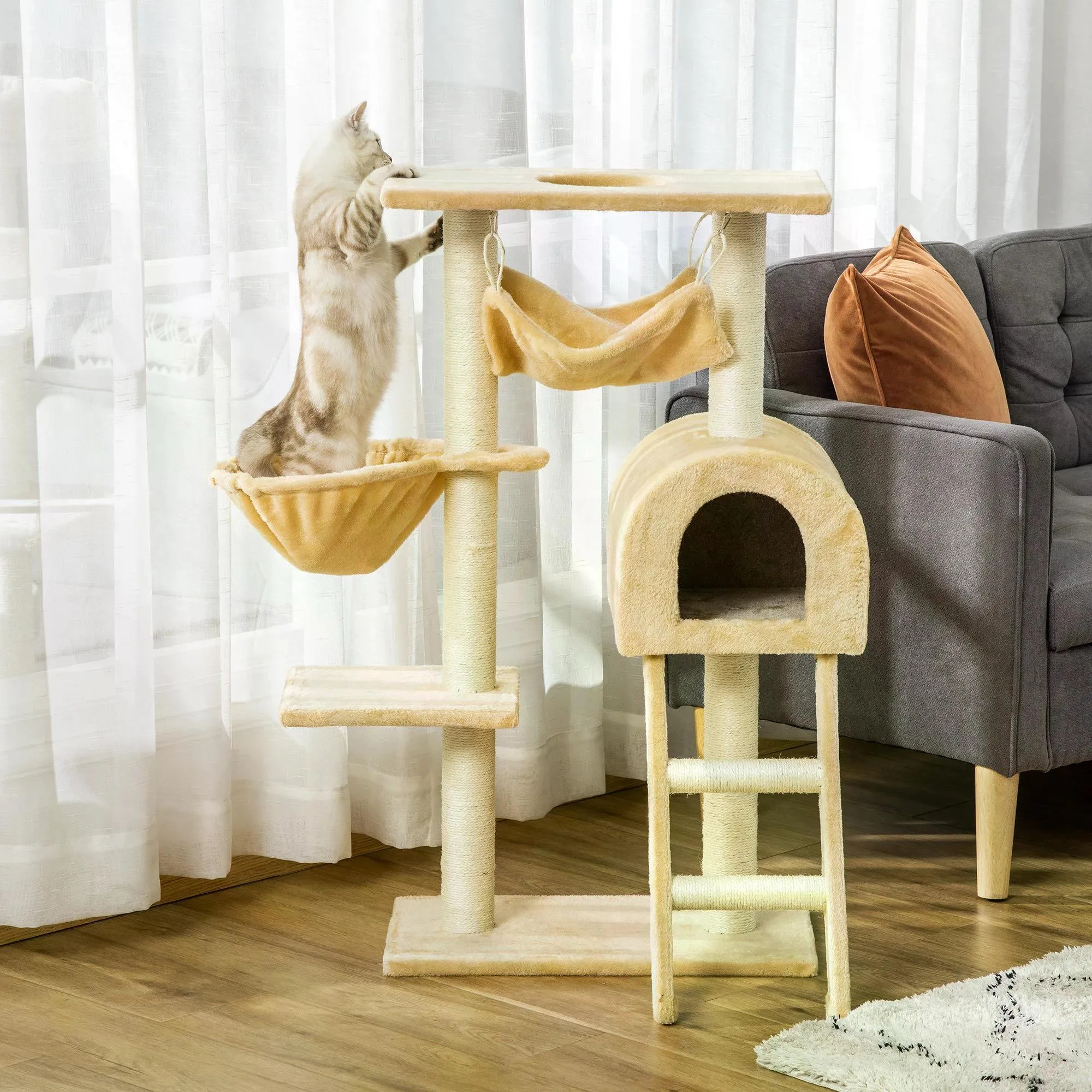 Cat Tree Tower Activity Centre w/ Hammock, 98cm - Beige