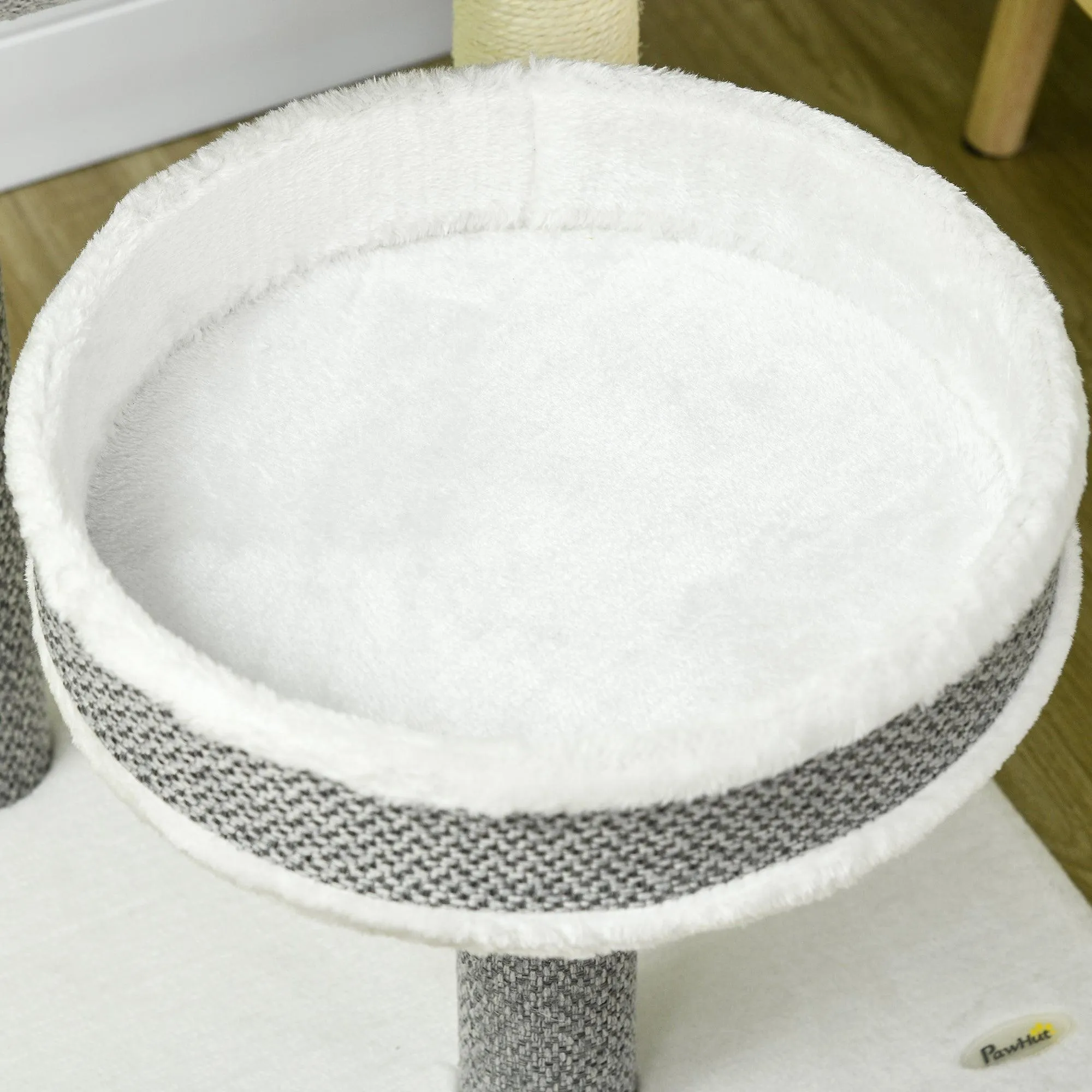 Cat Tree w/ Scratching Posts, Tunnel, Plush Bed, 73cm - Grey & White