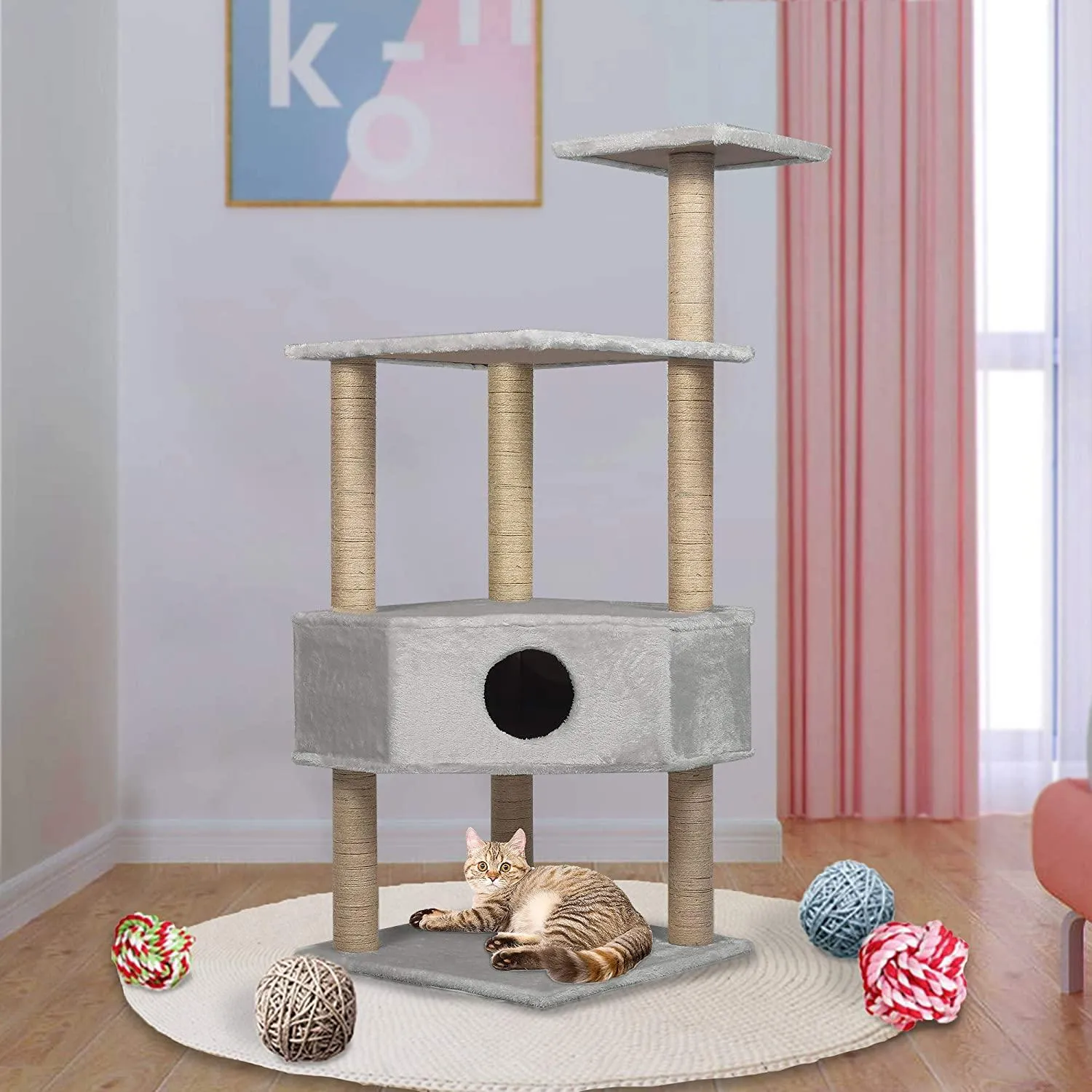 Condo Pet Furniture Multi-Level Kitten Activity Tower Play House with Sisal Scratching Posts Perch (Style 8)