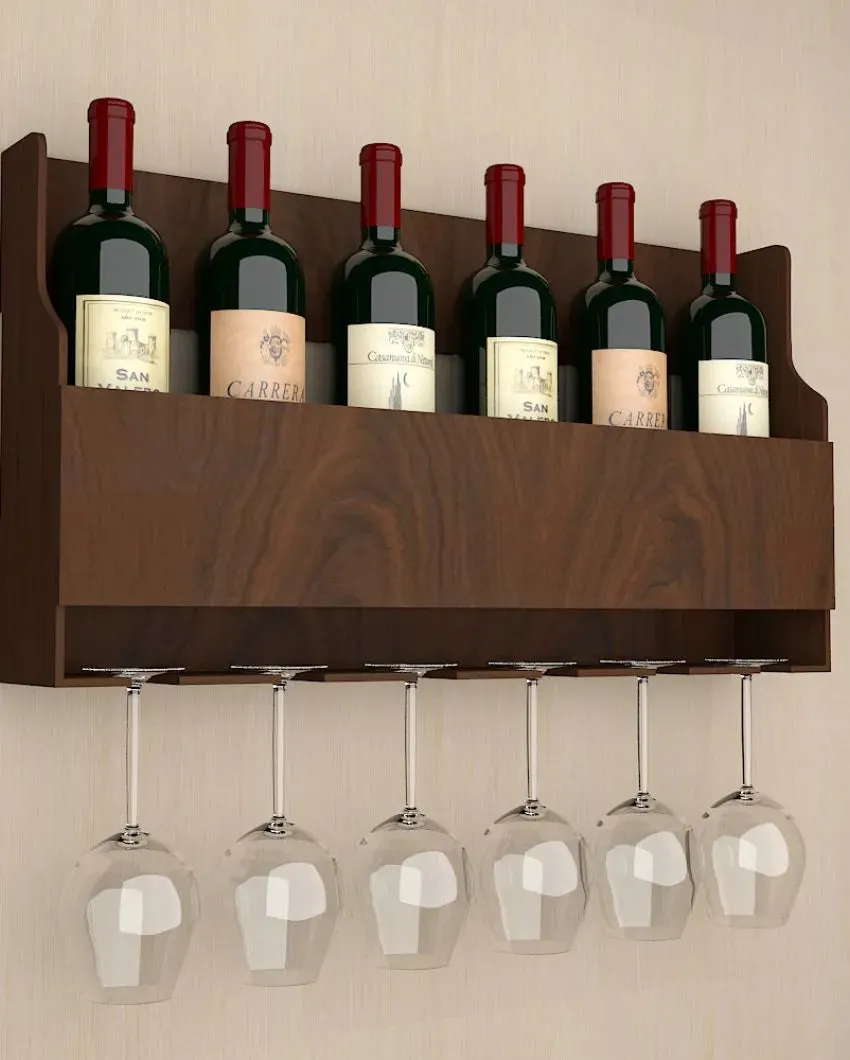 Cozy-Corner Walnut Finish Mdf Bar Wall Shelf Without Backlit | 24 X 13 inches