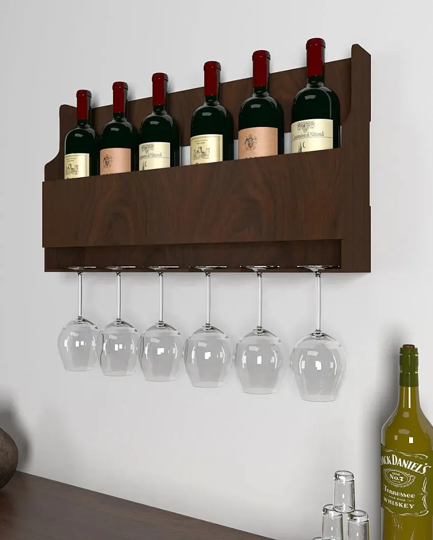 Cozy-Corner Walnut Finish Mdf Bar Wall Shelf Without Backlit | 24 X 13 inches