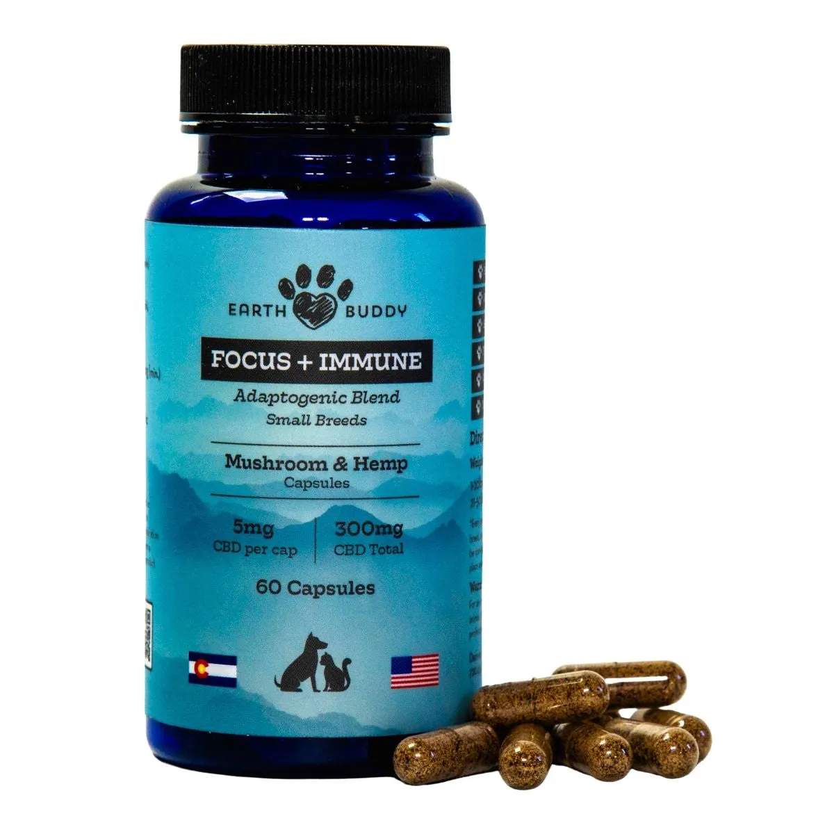 Earth Buddy Focus   Immune-Mushroom & Hemp Capsules for Cats & Small Breed Dogs 5mg 4pk