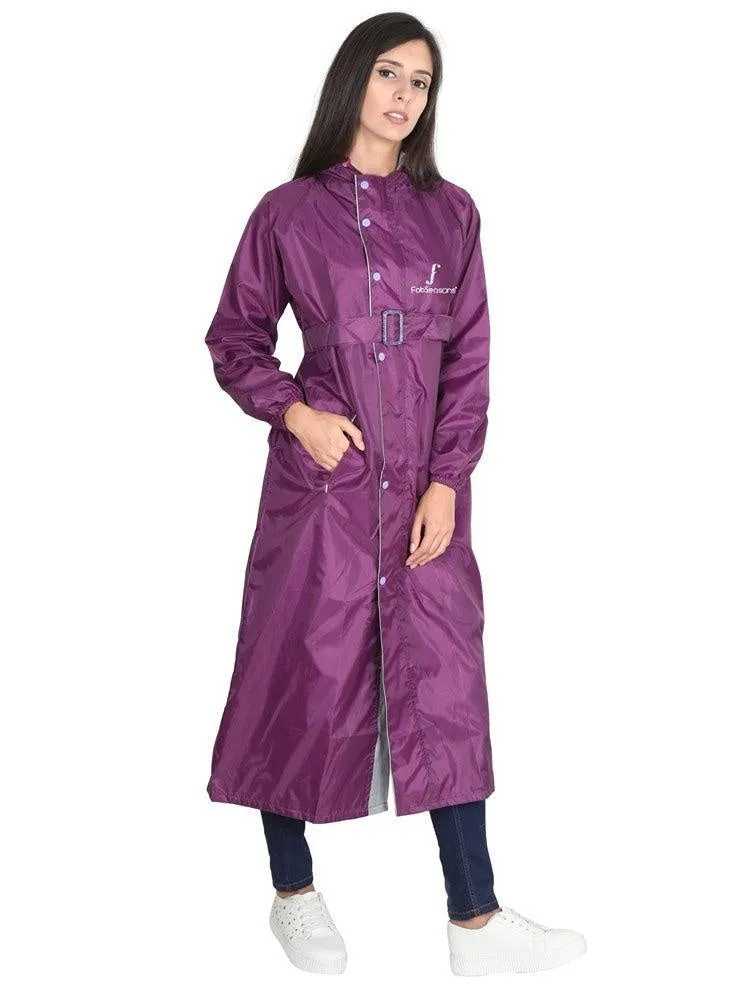 Fabseasons DarkPurple Raincoat for women with Adjustable Hood & Reflector for Night visibility