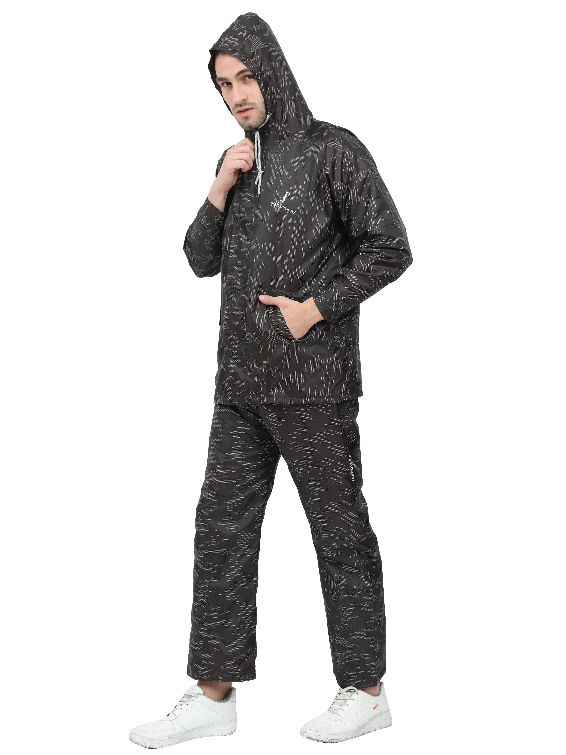 FabSeasons Printed Double Layered Waterproof Unisex Raincoat set of pant & top- Camo Brown