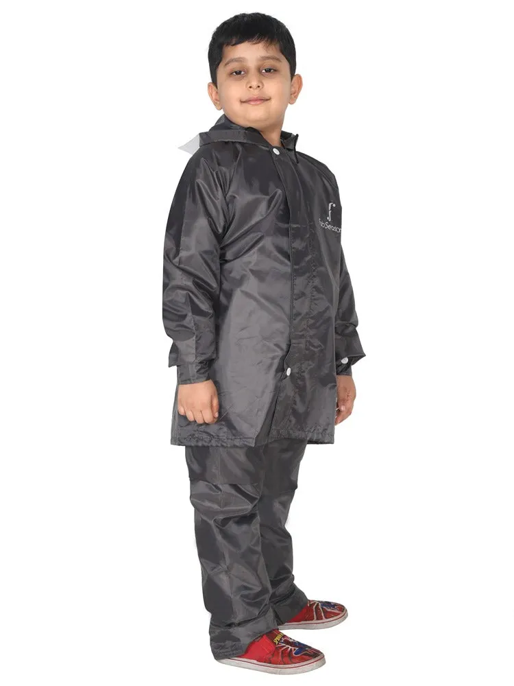 Fabseasons Solid Grey Waterproof Raincoat for kids Set of Pant & Top with Hood