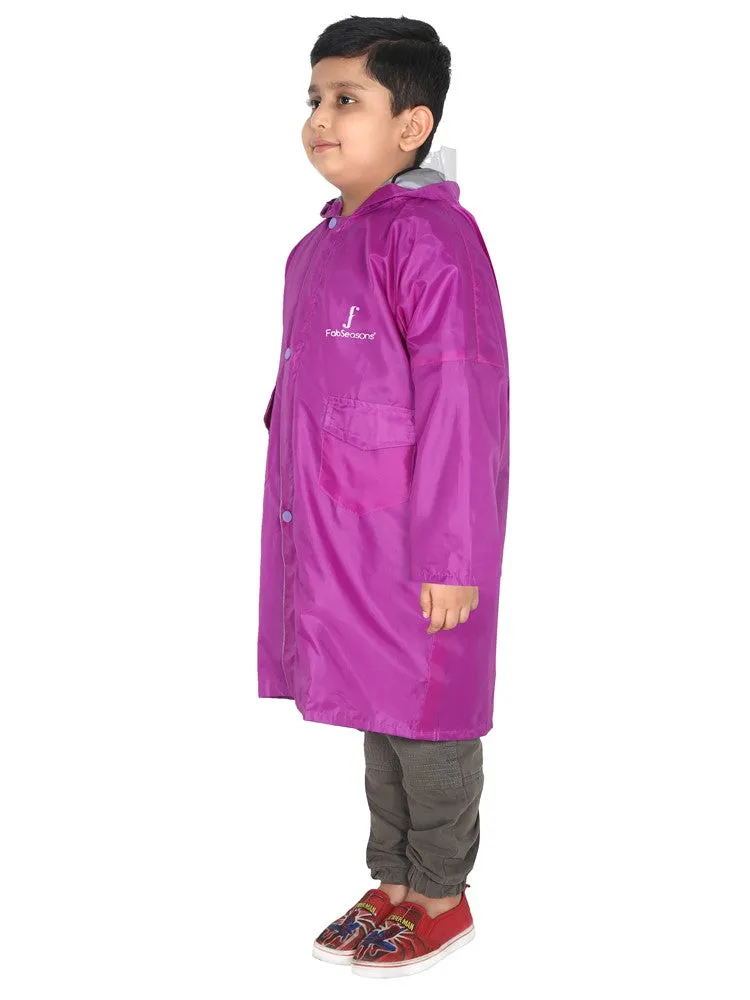 Fabseasons Unisex Purple Waterproof Long - Full  raincoat for Kids with hood