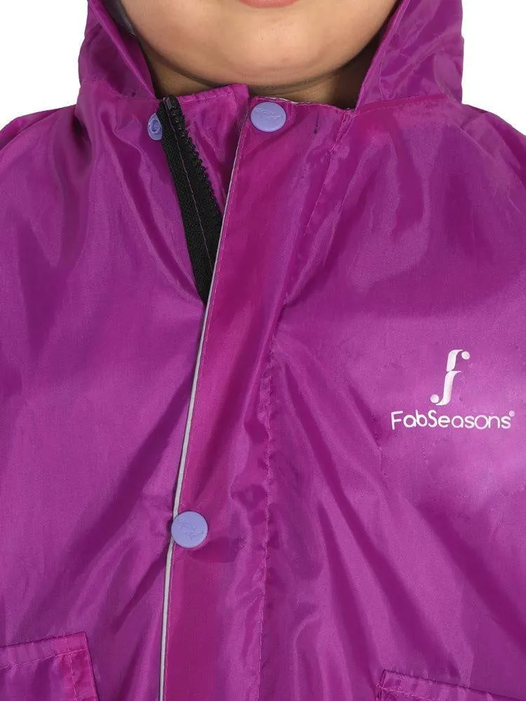 Fabseasons Unisex Purple Waterproof Long - Full  raincoat for Kids with hood