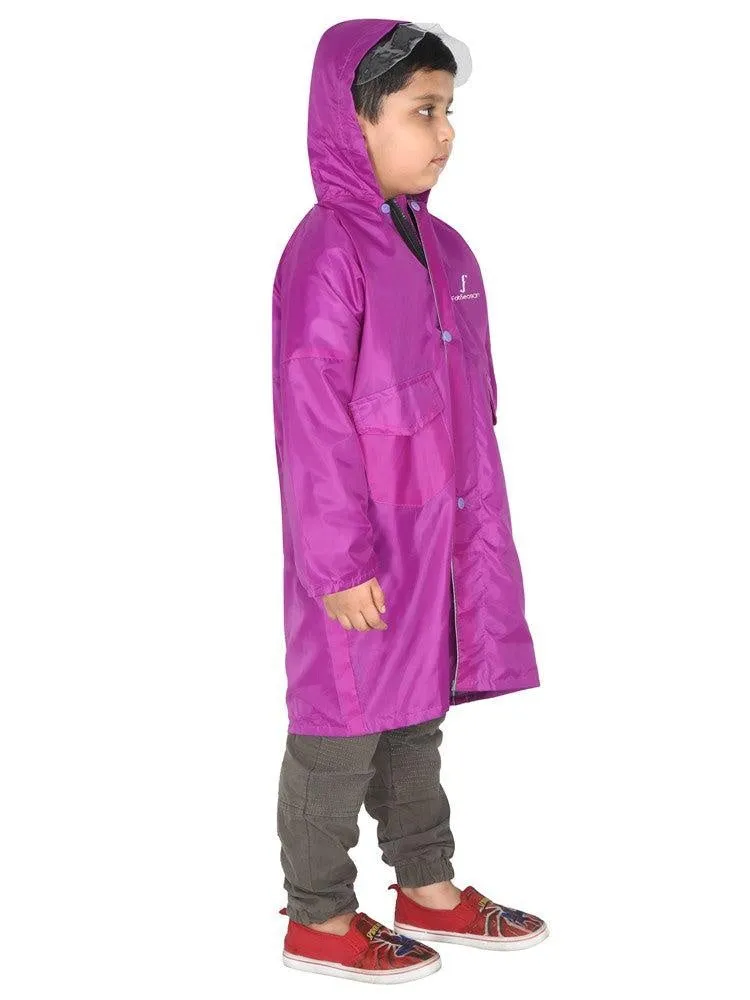 Fabseasons Unisex Purple Waterproof Long - Full  raincoat for Kids with hood