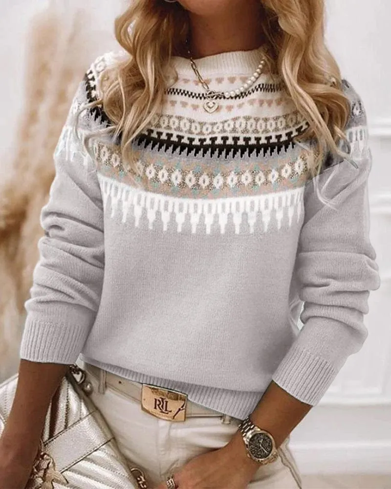 Fair Isle Knit Sweater with Geometric Design