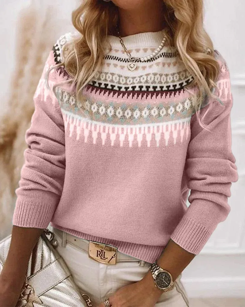 Fair Isle Knit Sweater with Geometric Design