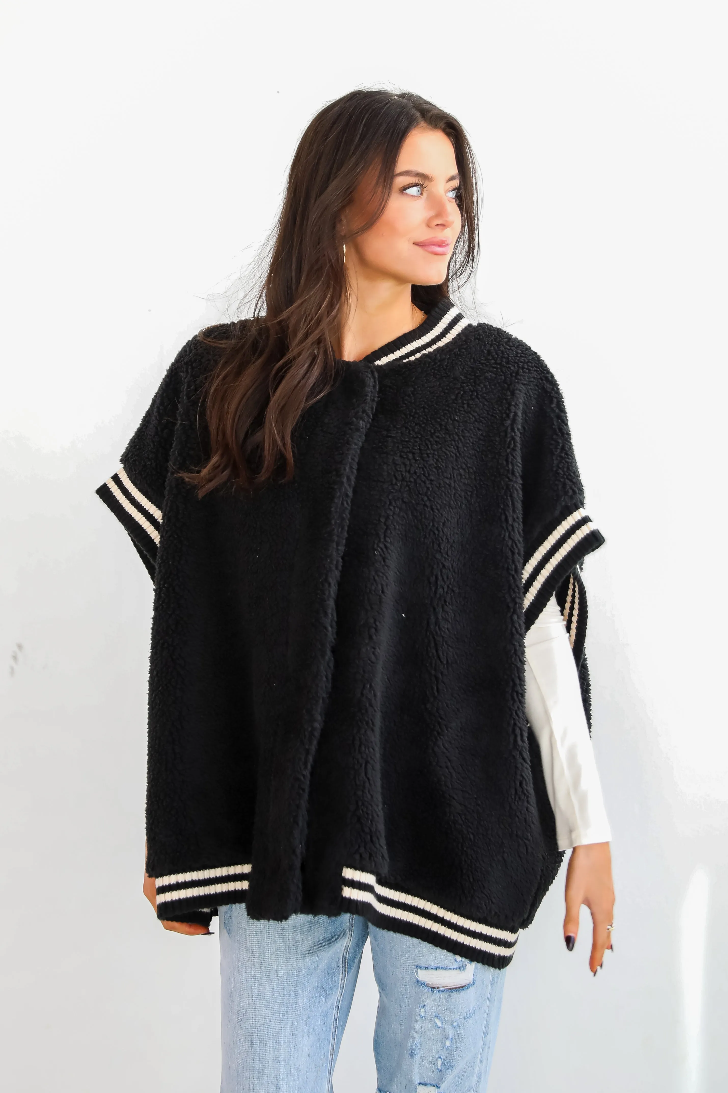 FINAL SALE - Seasonal Snuggles Black Oversized Sherpa Vest