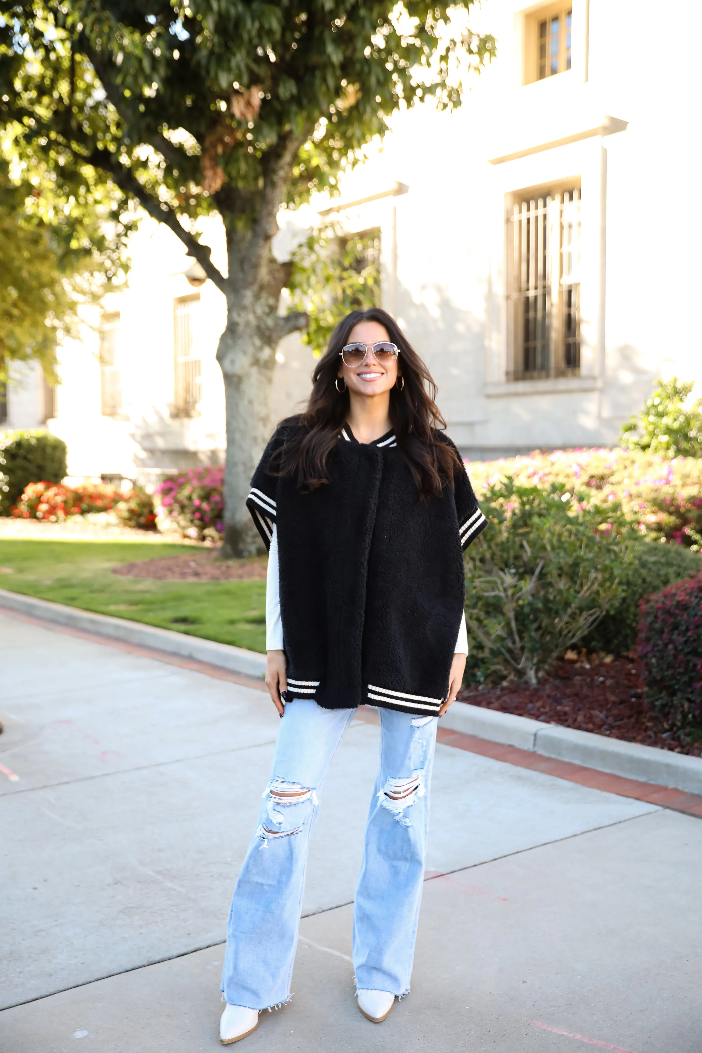 FINAL SALE - Seasonal Snuggles Black Oversized Sherpa Vest