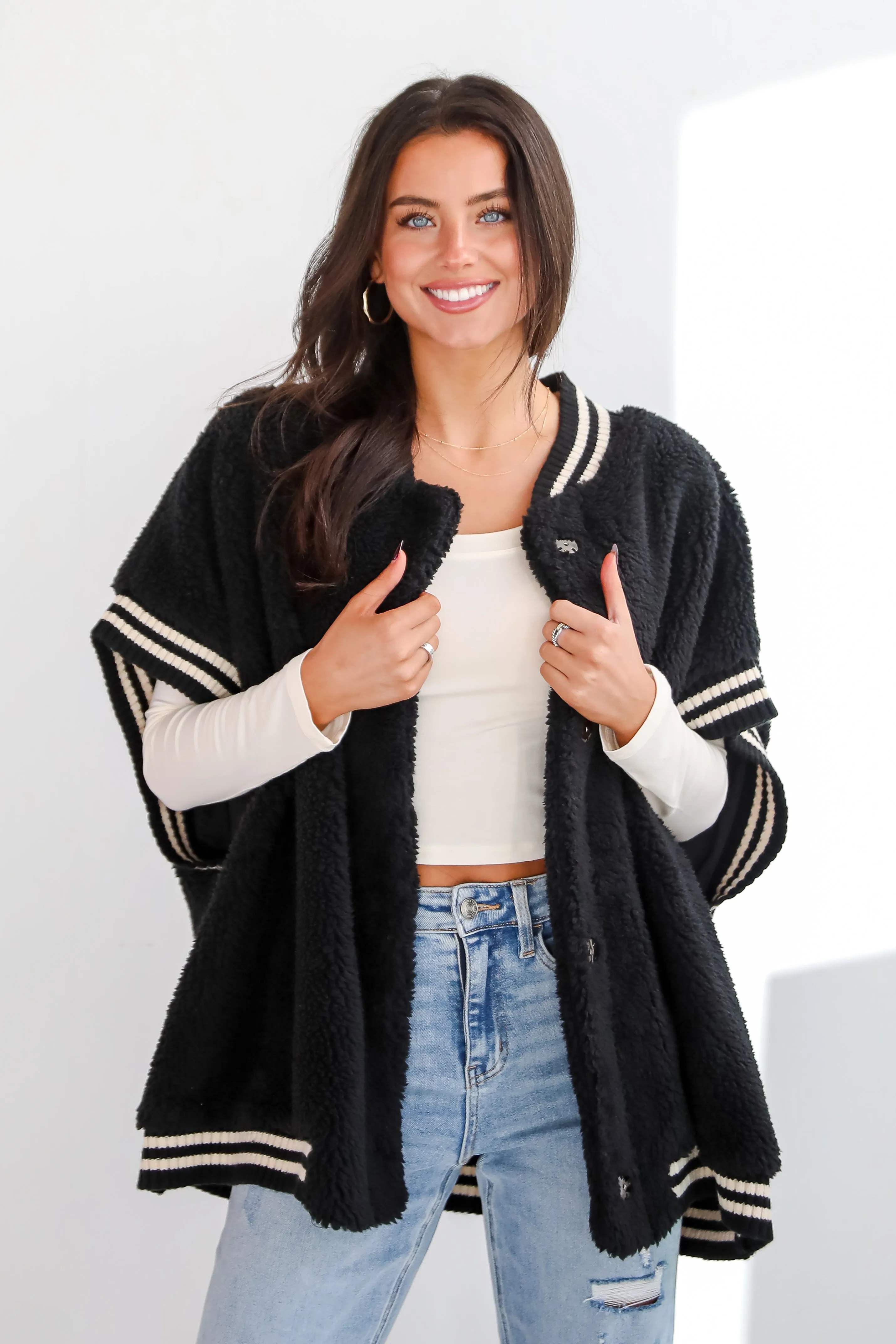 FINAL SALE - Seasonal Snuggles Black Oversized Sherpa Vest