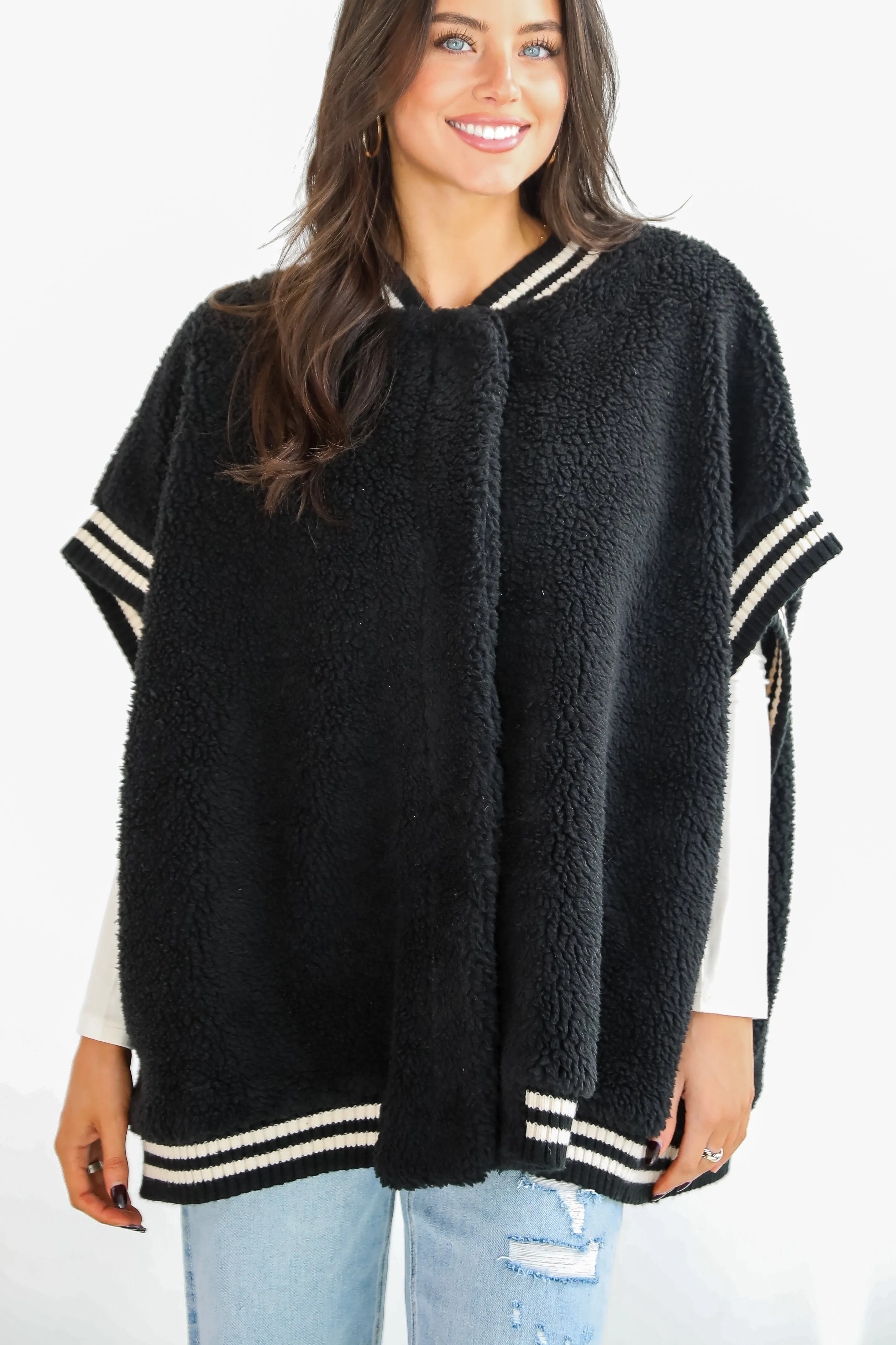 FINAL SALE - Seasonal Snuggles Black Oversized Sherpa Vest