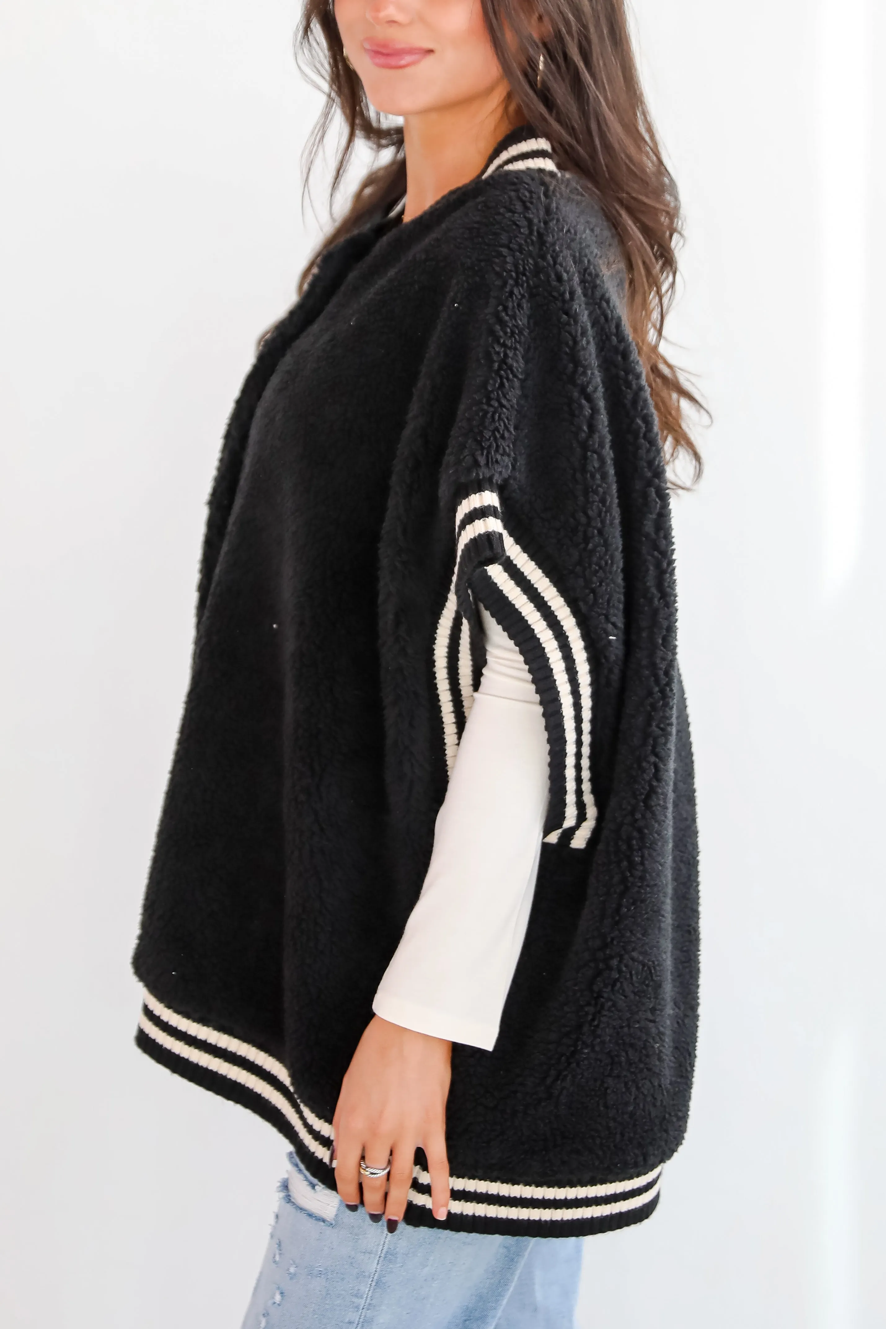 FINAL SALE - Seasonal Snuggles Black Oversized Sherpa Vest