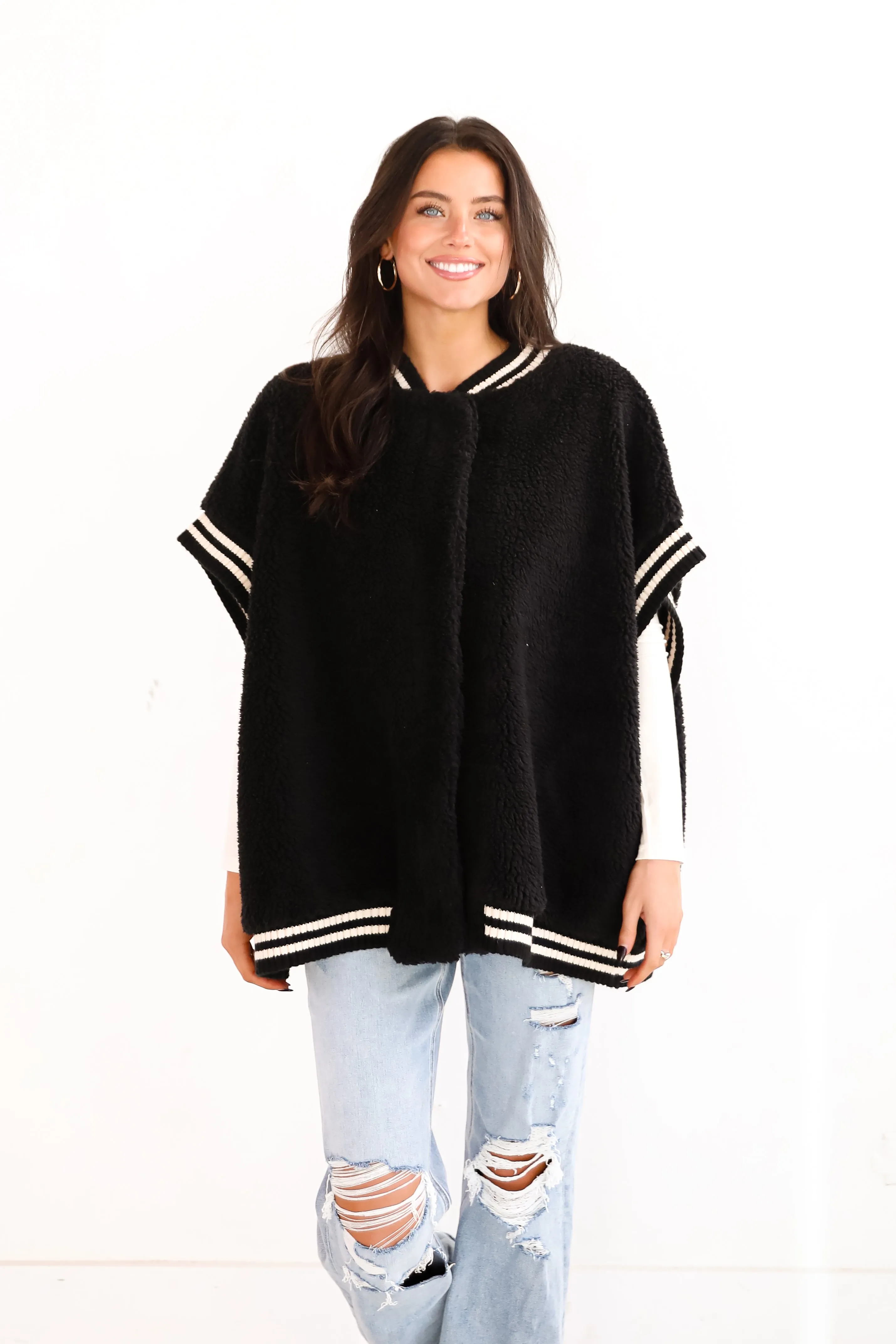 FINAL SALE - Seasonal Snuggles Black Oversized Sherpa Vest