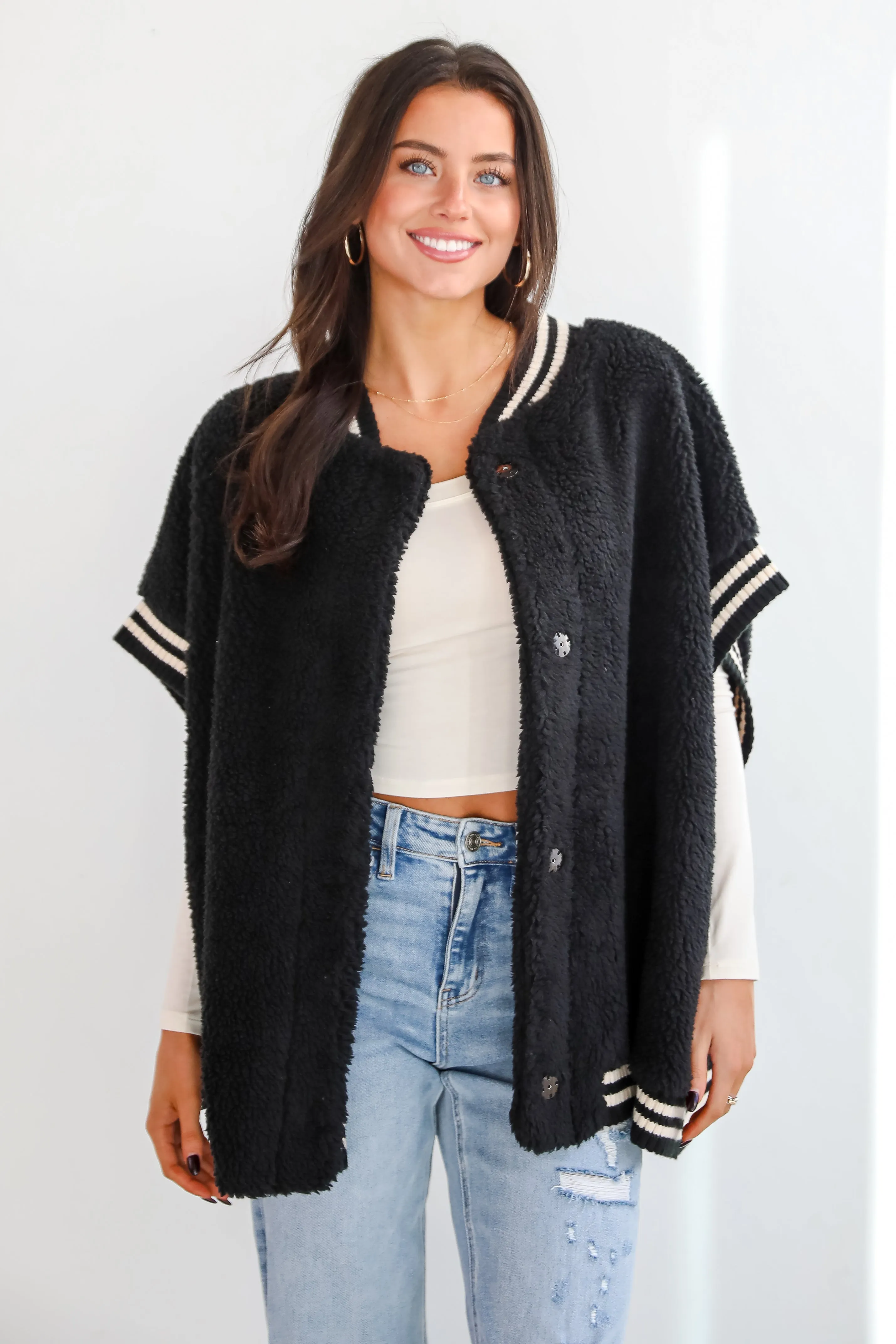 FINAL SALE - Seasonal Snuggles Black Oversized Sherpa Vest