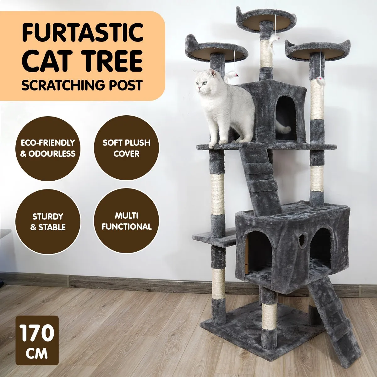 Furtastic - 170cm Cat Tree Scratching Post - Dark Grey