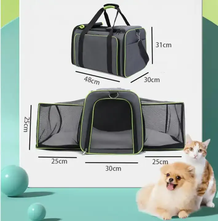 Gray Blue Foldable Portable Pet Carrier Bag - Large Capacity Travel Backpack for Cats and Small Dogs, Expandable Car Pet Bag, Handheld Pet Carrier for Outdoor Adventures