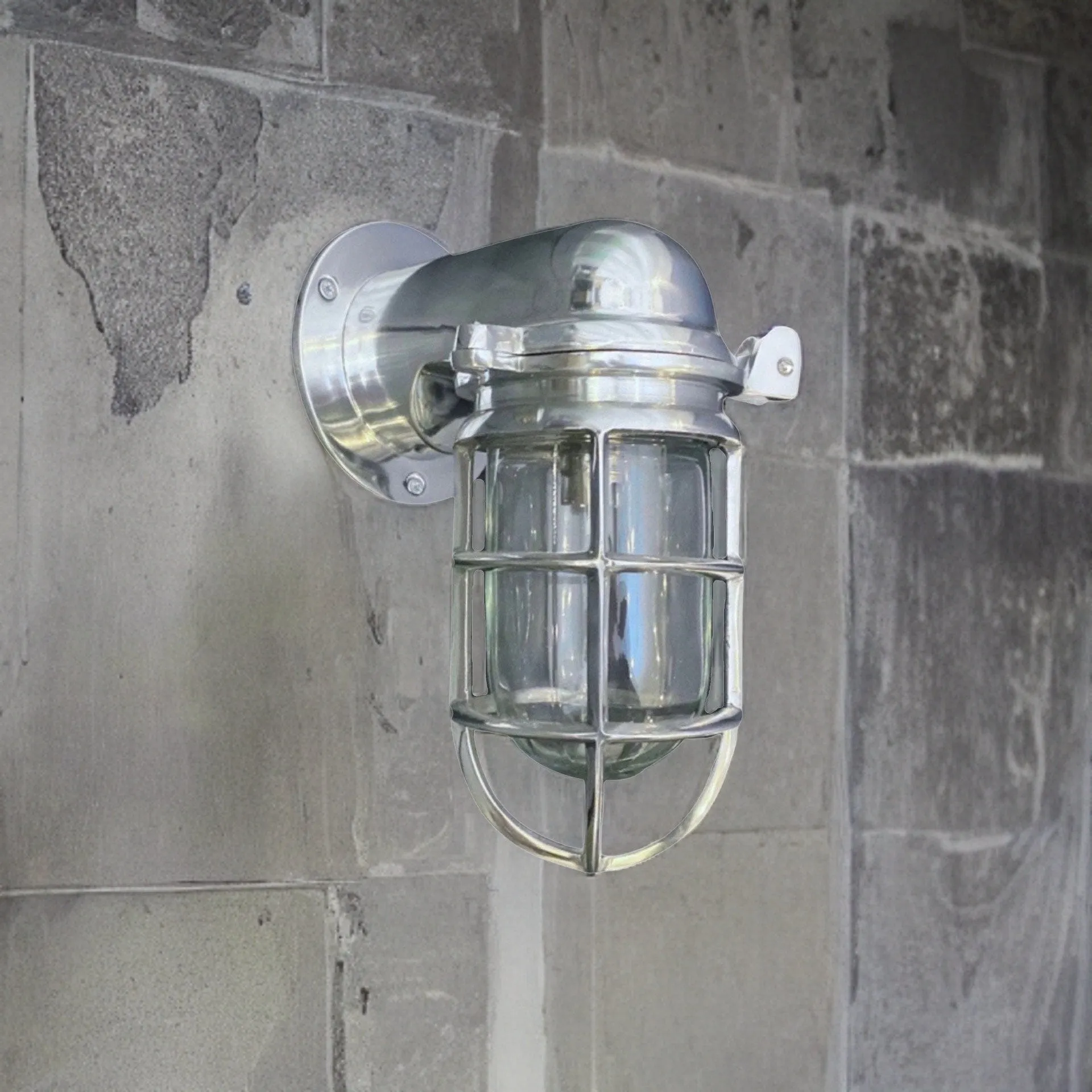 Happisburgh ~ Bulkhead Outdoor & Bathroom Wall Light | Solid Polished Aluminium | 10 Inch