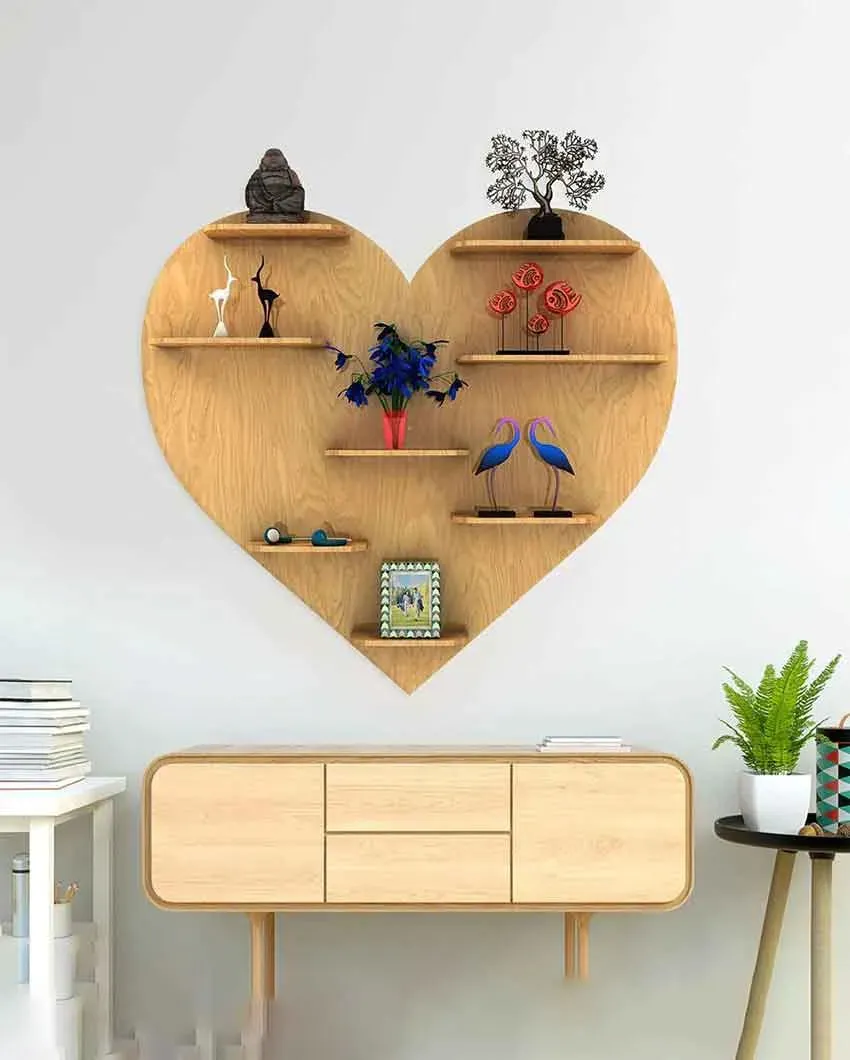 Heart Backlit Designer Wooden Wall Shelf | 29 x 32 inches