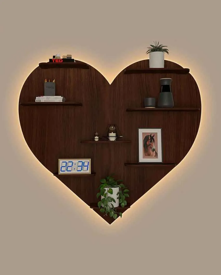 Heart Backlit Designer Wooden Wall Shelf | 29 x 32 inches