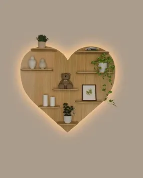 Heart Backlit Designer Wooden Wall Shelf | 29 x 32 inches