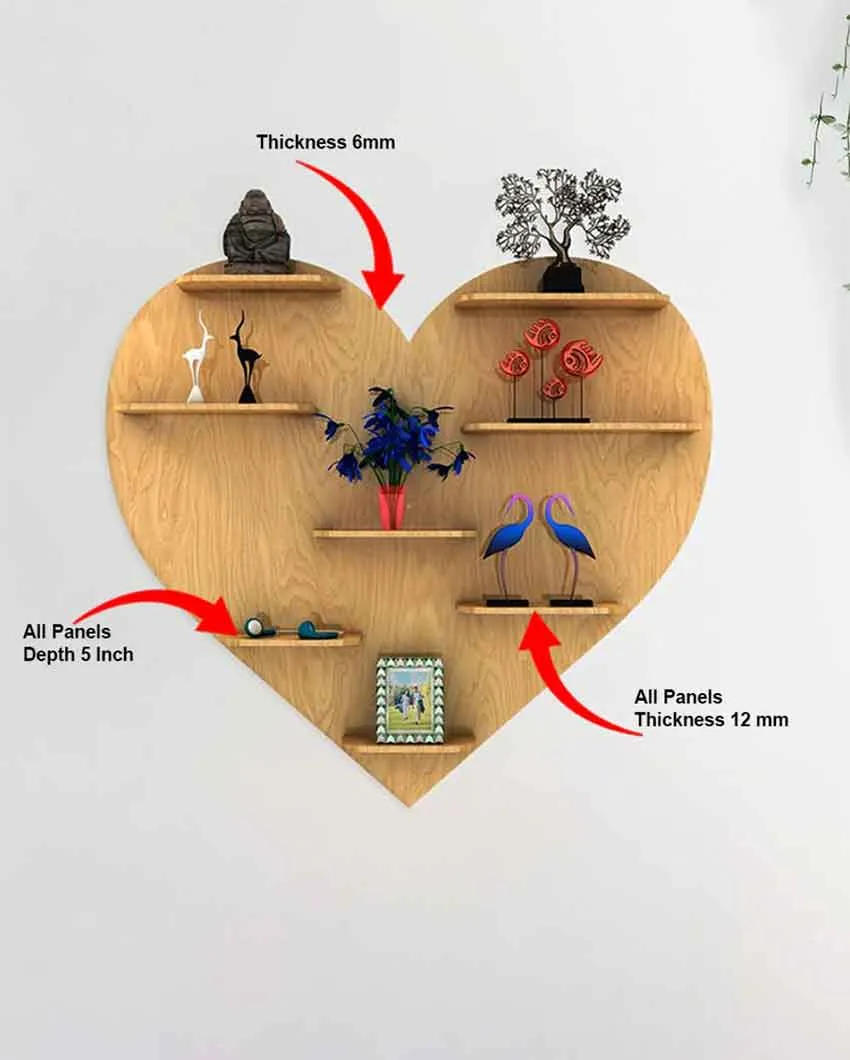 Heart Backlit Designer Wooden Wall Shelf | 29 x 32 inches