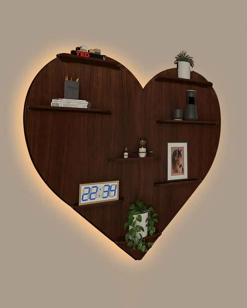 Heart Backlit Designer Wooden Wall Shelf | 29 x 32 inches