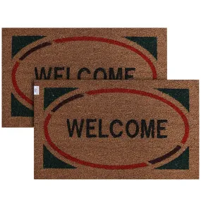 Heart Home Door Mat|Polyethylene Durable & Anti-Slip Natural Oval Welcome Print Floor Mat|Rug for Indoor or Outdoor, 30x20 Inch, Pack of 2 (Brown)