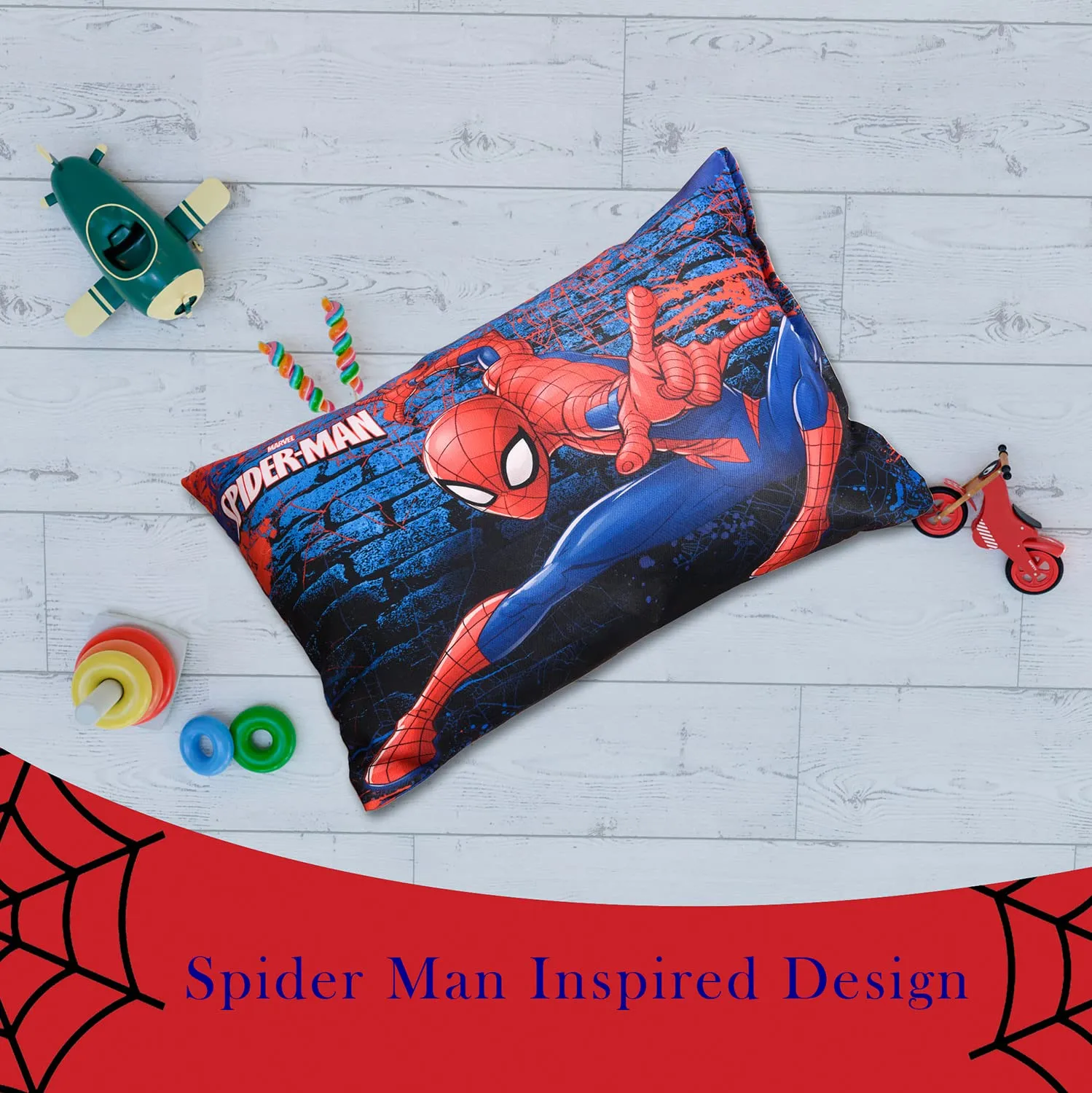 Heart Home Marvel Spiderman Print Baby Pillow|Polyester Super Soft Kids Pillow for Sleeping & Travel,12 x 18 Inch,(Navy Blue)