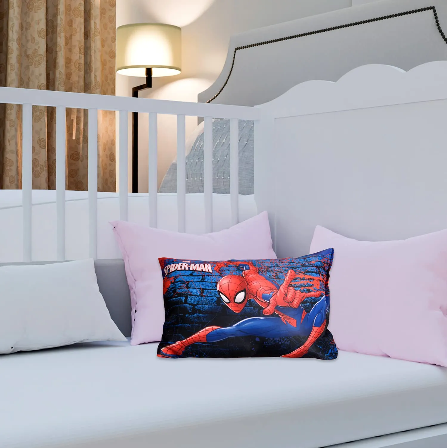 Heart Home Marvel Spiderman Print Baby Pillow|Polyester Super Soft Kids Pillow for Sleeping & Travel,12 x 18 Inch,(Navy Blue)