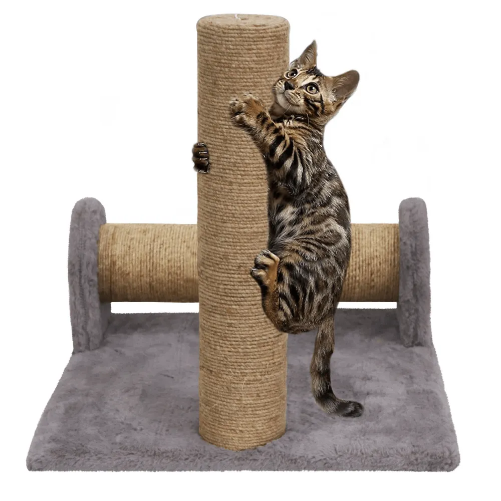 Hiputee Soft Fur Activity Cat Dual Scratching Playing Post for Cats Natural Sisal Rope (Grey)