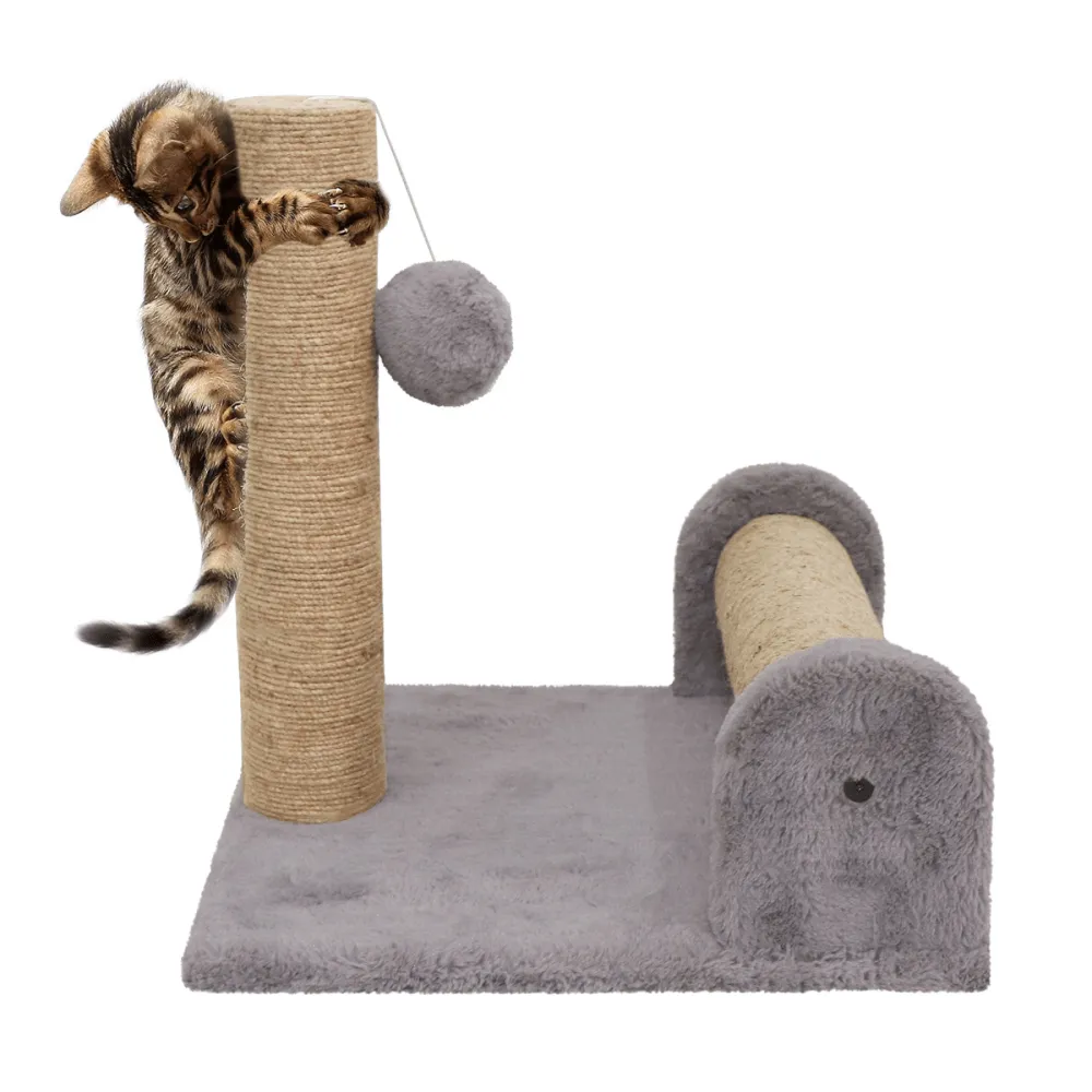 Hiputee Soft Fur Activity Cat Dual Scratching Playing Post for Cats Natural Sisal Rope (Grey)